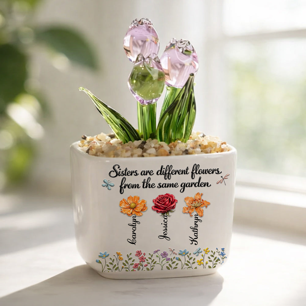 Custom Flower Keepsake, Glass Home Decor Gift for Soul Sister • Sisters Are Different Flowers - Personalized Glass Everlasting Tulips