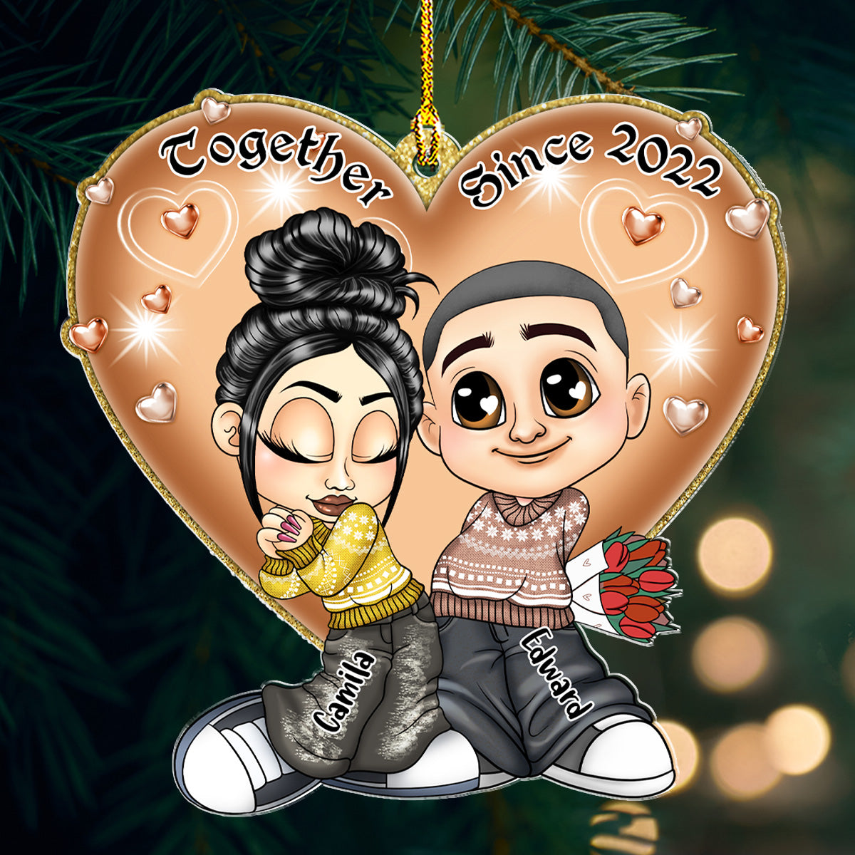 Custom Couple Christmas Ornament, Anniversary Gift •  Always Love You - Personalized Acrylic Ornament