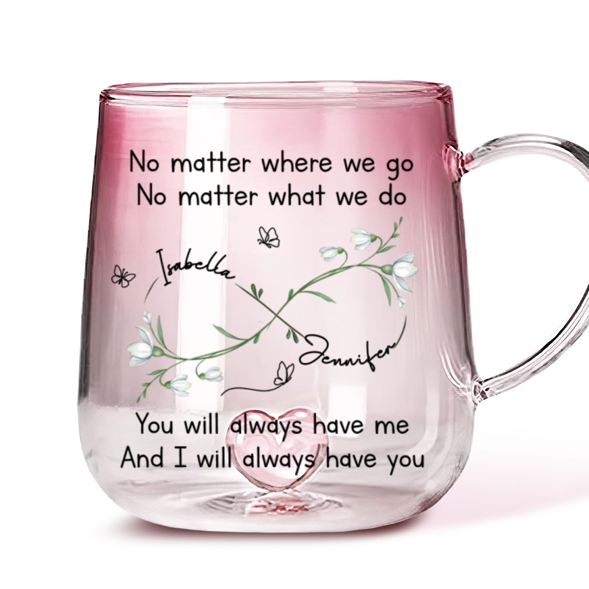 Custom Best Friend, Christmas & Birthday Friendship Keepsake Gift • Bestie Always Beside You - Personalized Pink Gradient Glass Mug