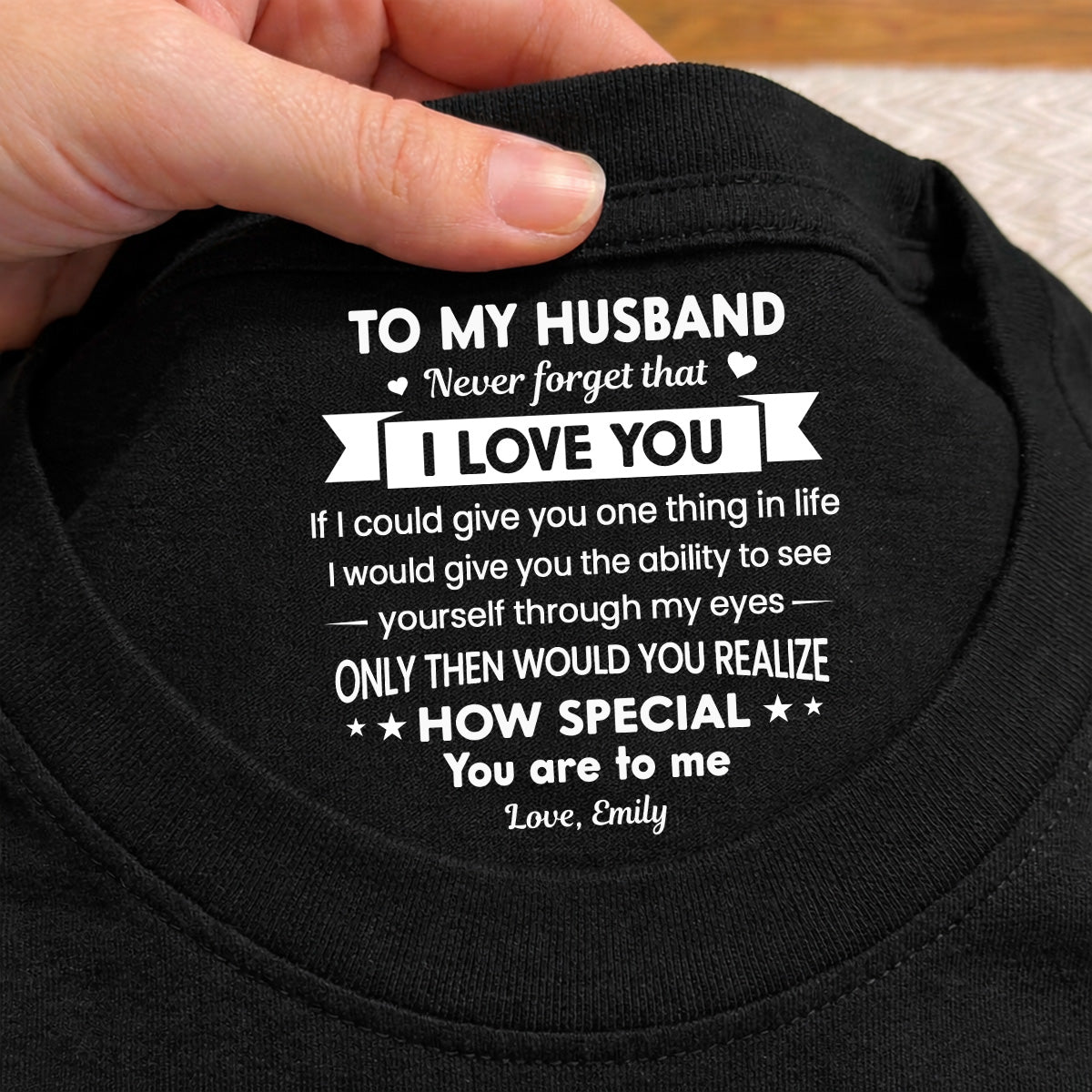 Custom Christmas Anniversary Keepsake Gifts For Husband • My Soul Found Yours - Personalized Inside Neck Print T-Shirt