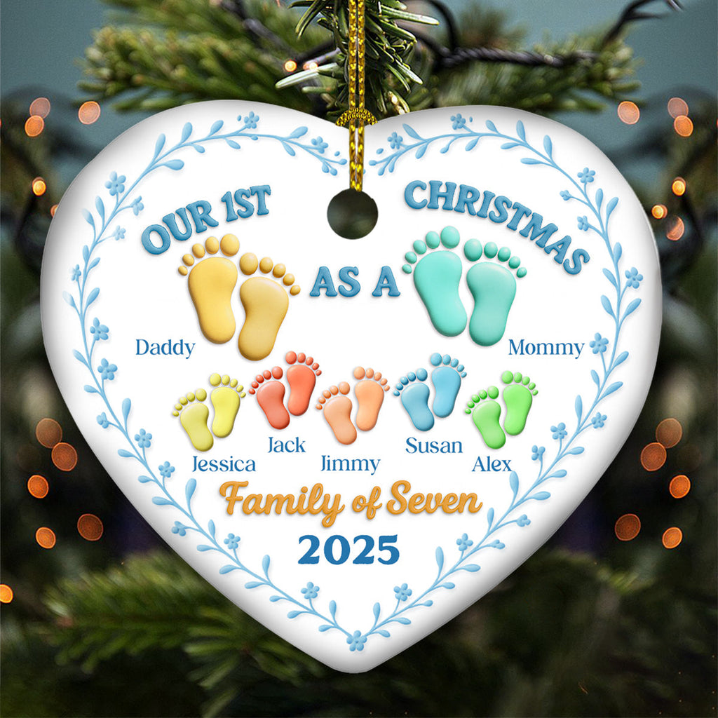Custom First Christmas Ornament Married, Gift for Newlyweds •  Family Of - Personalized 3D Effect Ceramic Ornament
