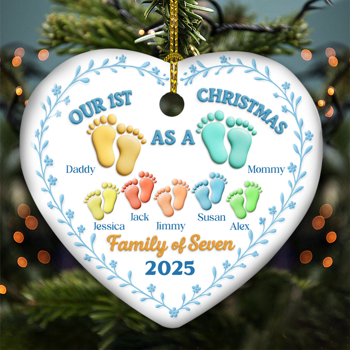 Custom First Christmas Ornament Married, Gift for Newlyweds •  Family Of - Personalized 3D Effect Ceramic Ornament