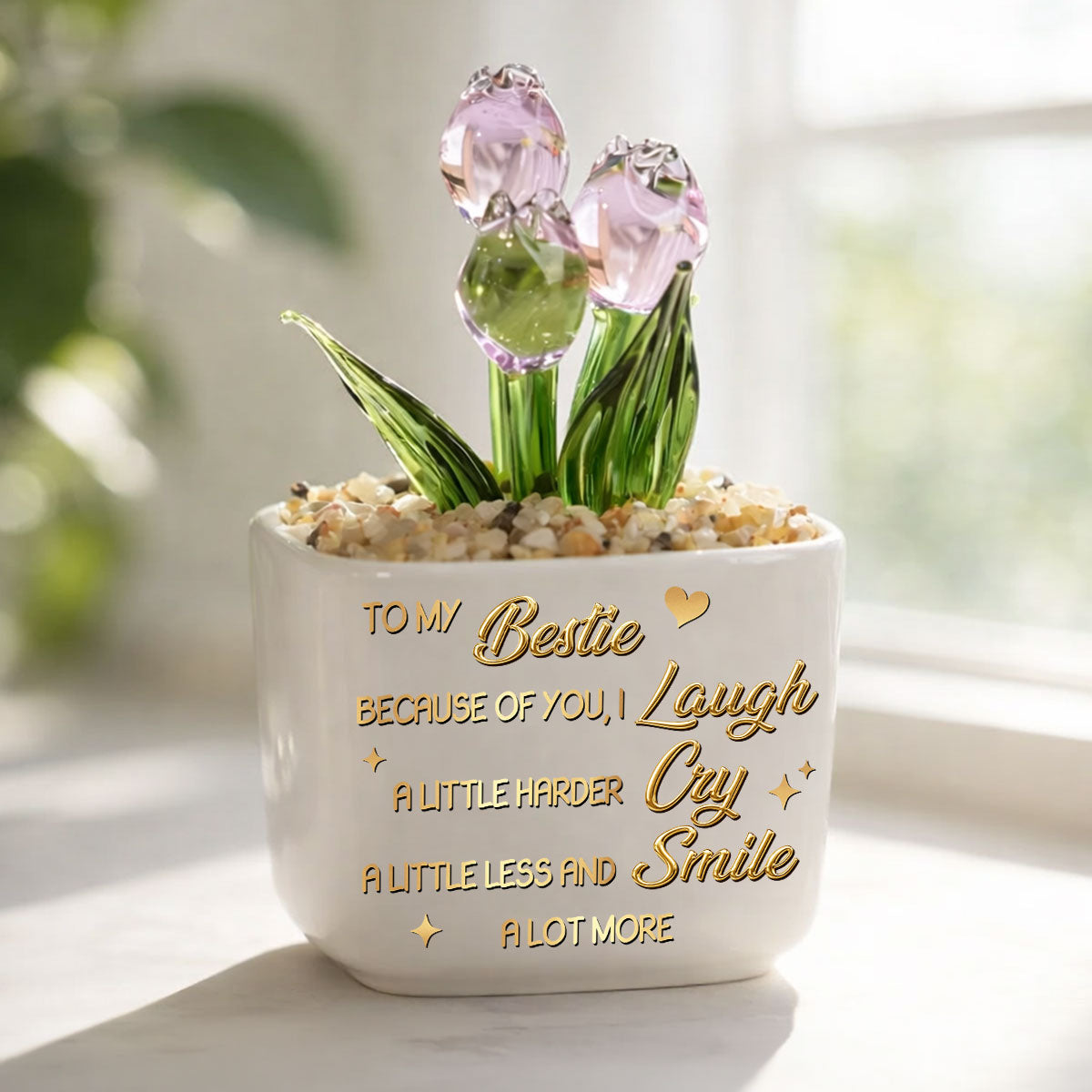Custom Flower Keepsake, Glass Home Decor Gift for Best Friend • Unbiologica Sister - Personalized Glass Everlasting Tulips