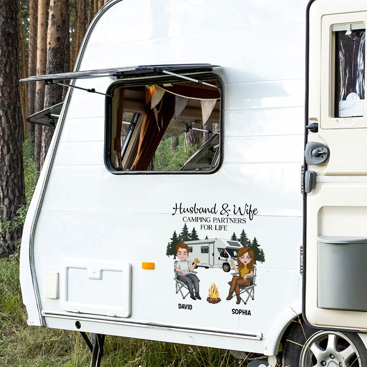 Husband And Wife Camping Partners For Life - Personalized Decal