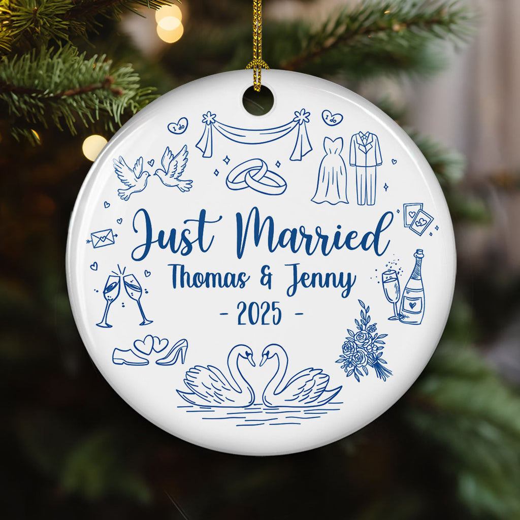 Custom First Christmas Ornament Married, Gift for Newlyweds •  Marry You - Personalized Ceramic Ornament