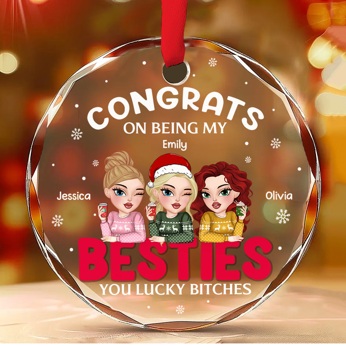 Custom Friendship Christmas Ornament, Best Friend Gift •  Congrats On Being My Bestie Merry Christmas - Personalized Glass Ornament