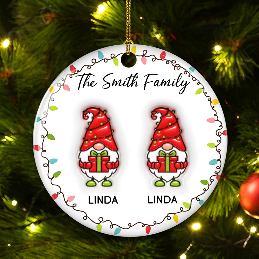 Custom Family Ornament, Christmas Gift for Family Members •  Christmas Gnomes Family - Personalized 3D Inflated Effect Ceramic Ornament