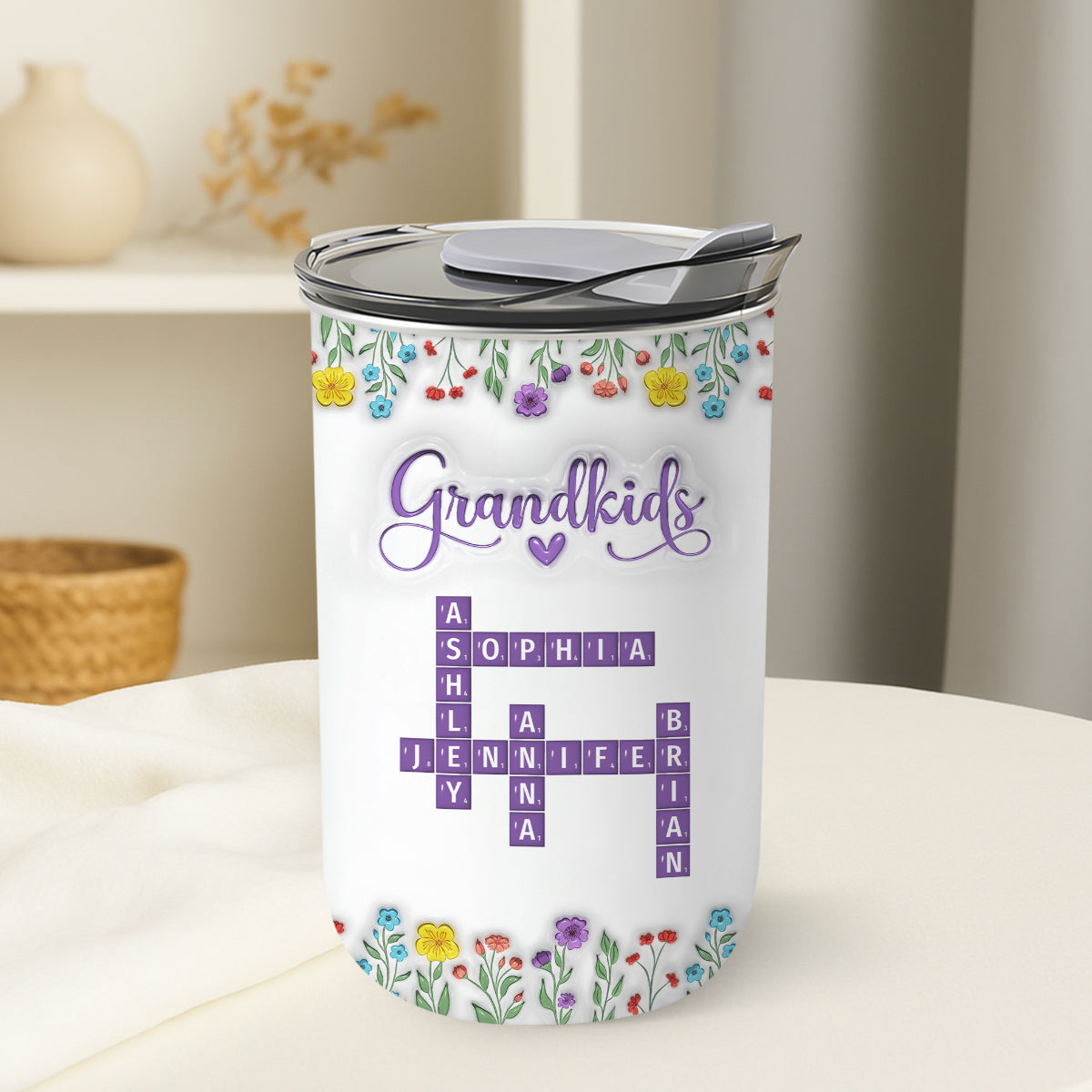 Custom Christmas Birthday Gifts For Grandma • Love My Grandkids Crossword - Personalized 10oz Tumbler