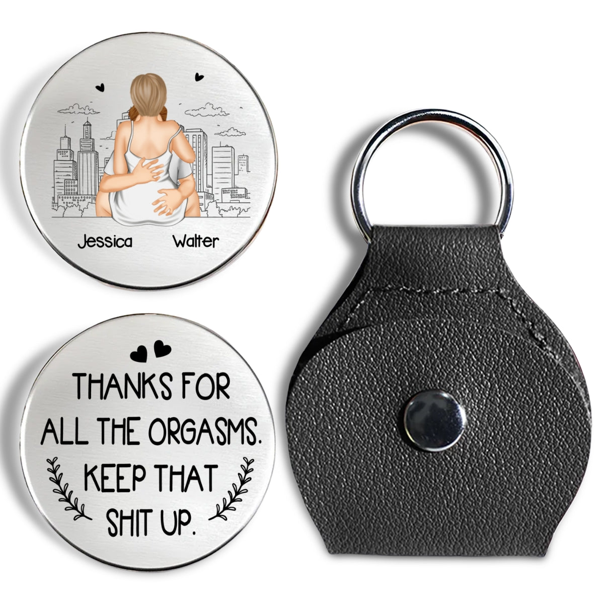 Custom Coin Keychain for Husband, Couple Anniversary Valentine's Day Gifts • Thanks For All The Orgasms - Personalized Pocket Hug