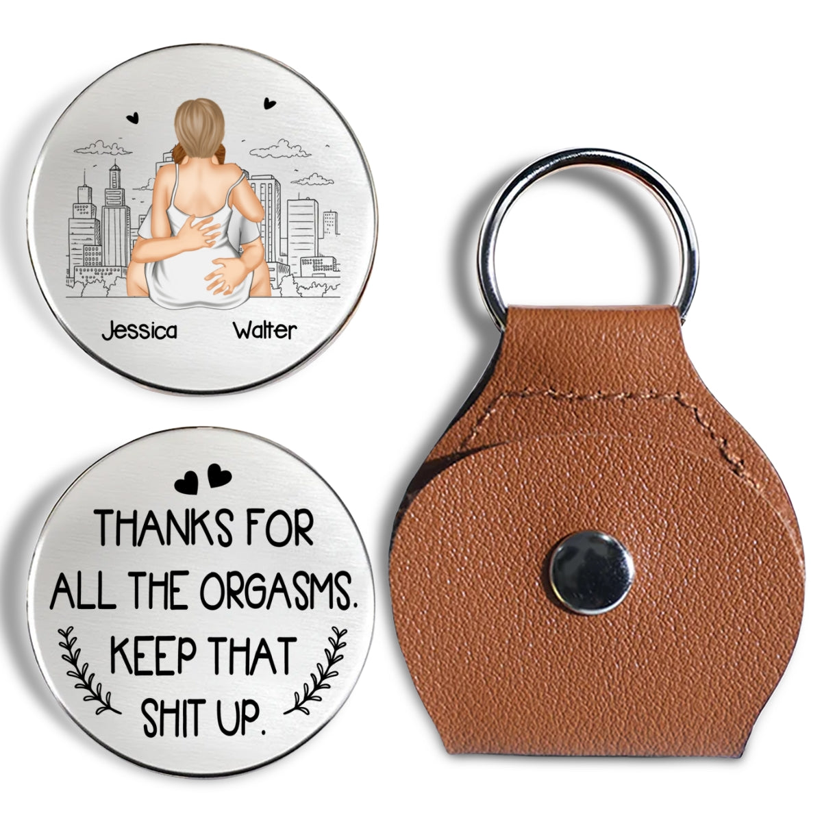 Custom Coin Keychain for Husband, Couple Anniversary Valentine's Day Gifts • Thanks For All The Orgasms - Personalized Pocket Hug