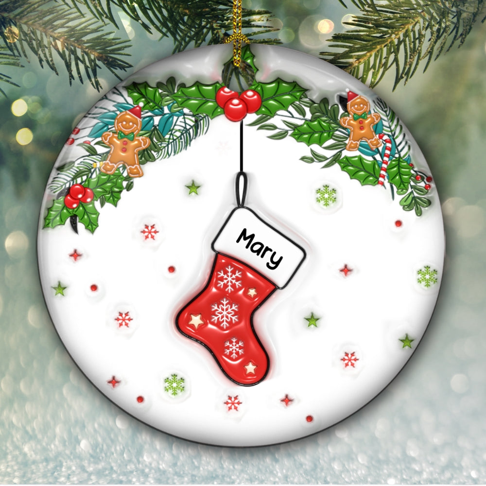 Custom Family Ornament, Christmas Gift for Family Members •  Family Stocking - Personalized 3D Inflated Effect Ceramic Ornament