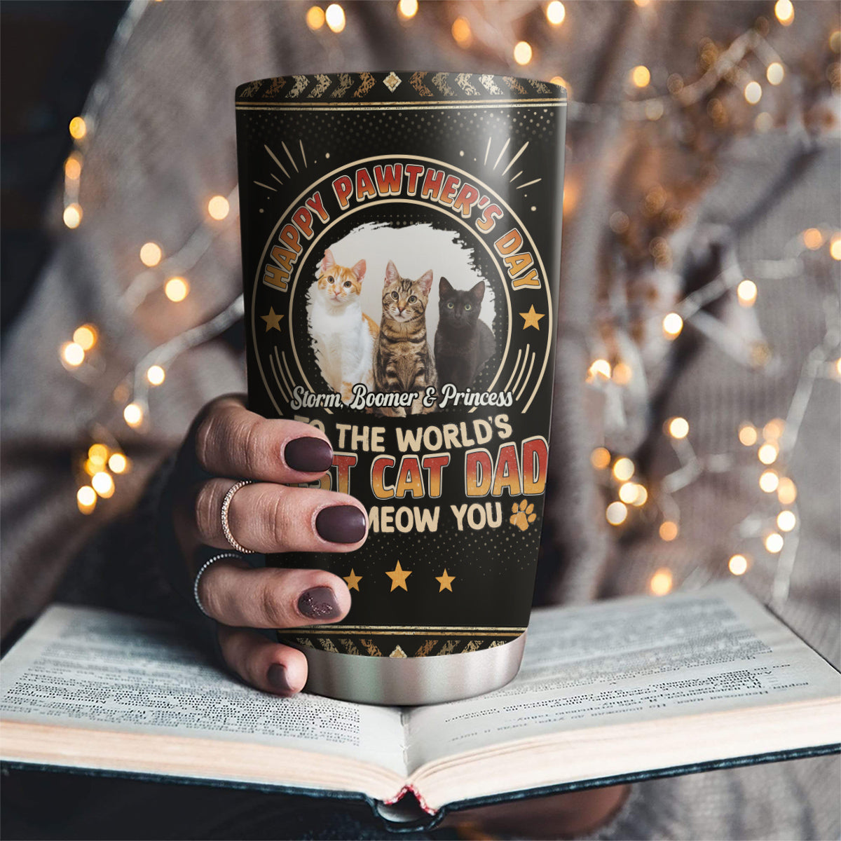 Pawther Day With Cat Dad Photo - Personalized Tumbler