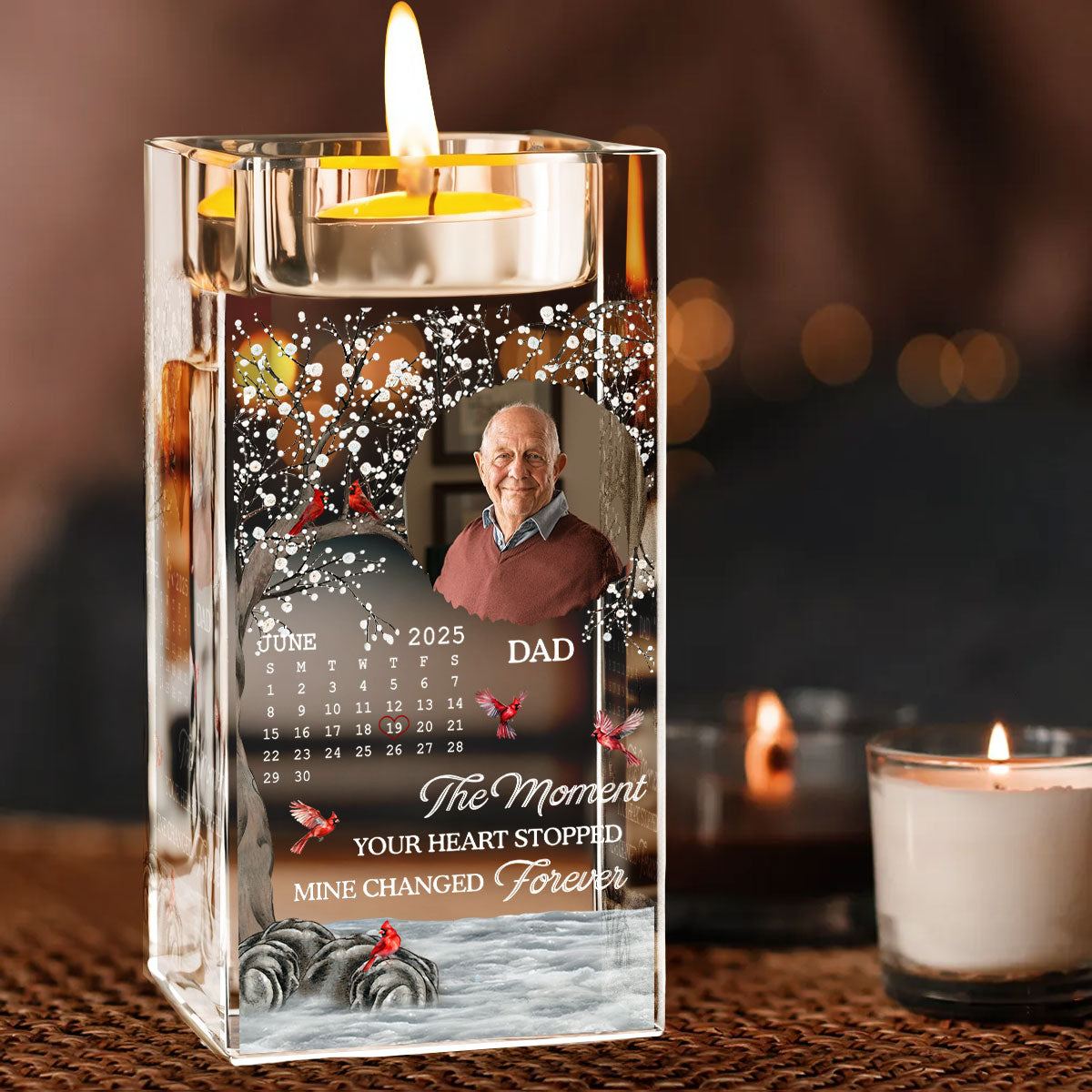 The Moment Your Heart Stopped Mine Changed Forever - Personalized Crystal Candle Holder