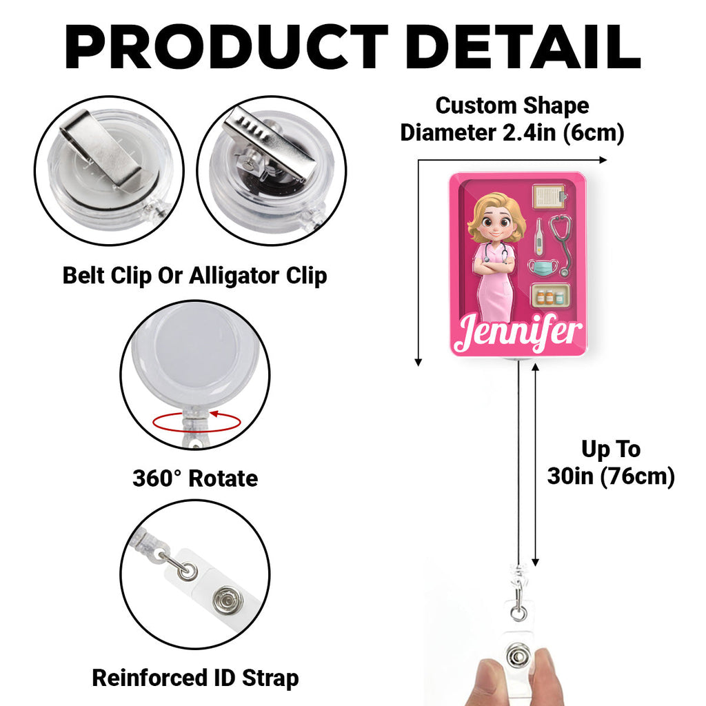 Custom Nurse ID Holder, Christmas Birthday Gifts for Healthcare Workers • Little Nurse Hero - Personalized Acrylic Badge Reel