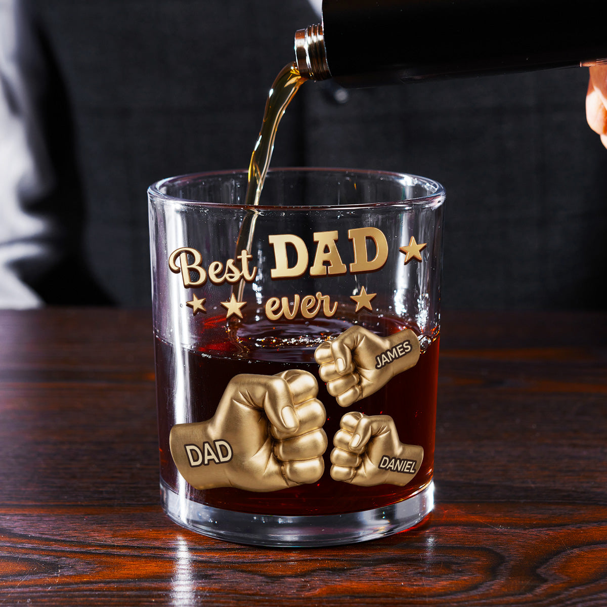 Custom Father's Day Birthday Gifts for Dad • Gold Best Dad - Personalized Whiskey Glass