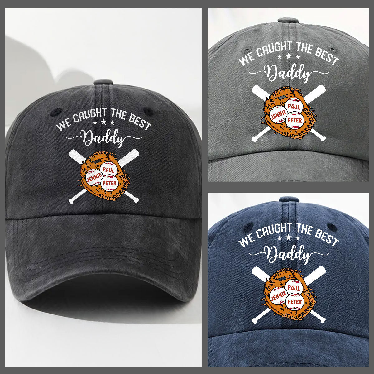 Custom Christmas Headwear Birthday Gifts for Dad • We Caught The Best Dad - Personalized Vintage Washed Denim Cap
