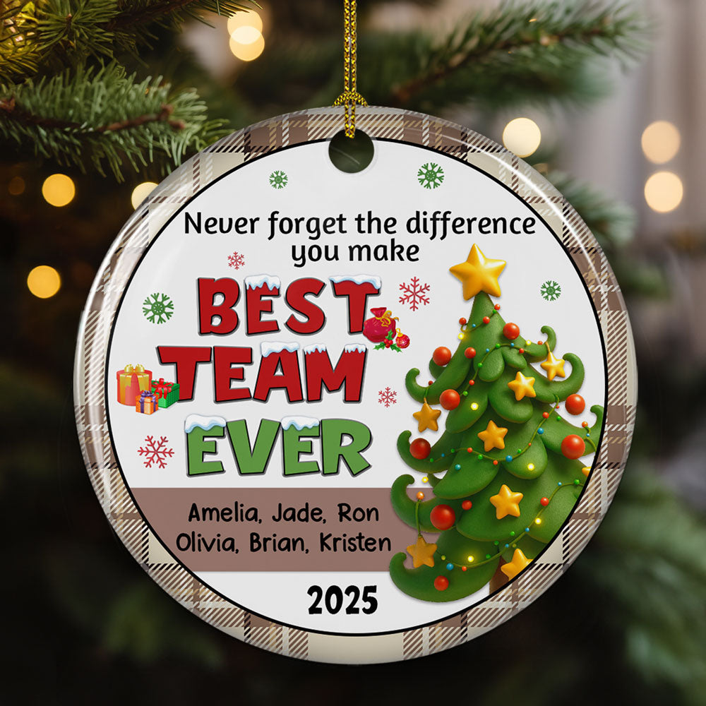 Custom Coworker Christmas Ornament, Team Appreciation Gift •  Grateful For Our Amazing Team - Personalized Ceramic Ornament