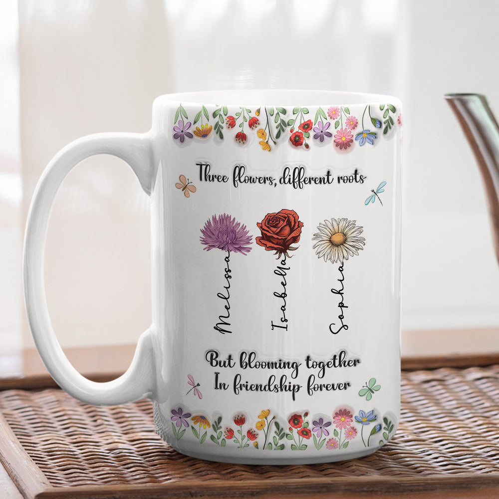Custom Best Friend, Christmas & Birthday Friendship Keepsake Gift • Friendship Grows Like Wildflowers Do - Personalized 3D Inflated Effect Mug