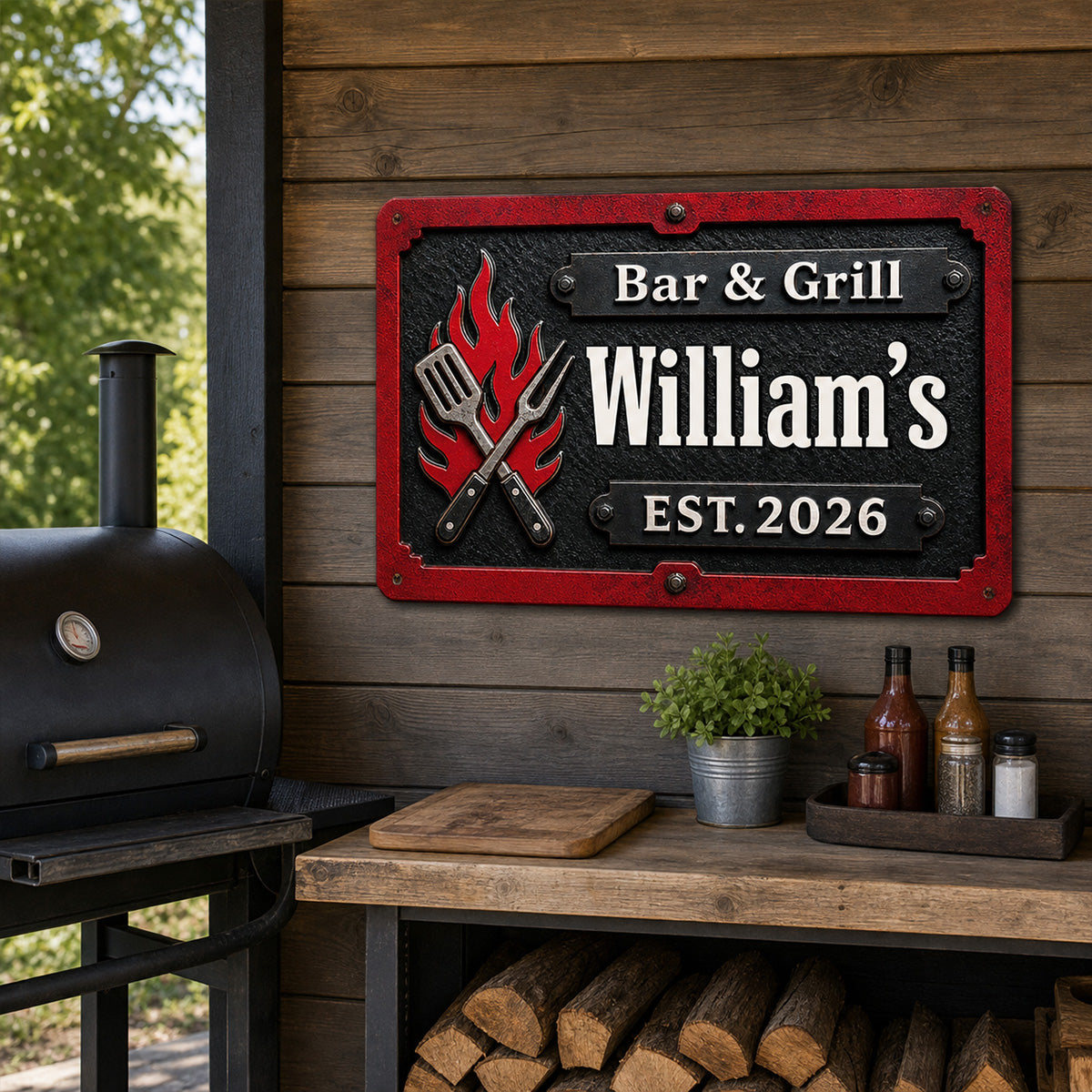 Custom Family Summer Backyard, Patio & Porch Decor • Grill Master - Personalized Metal Sign