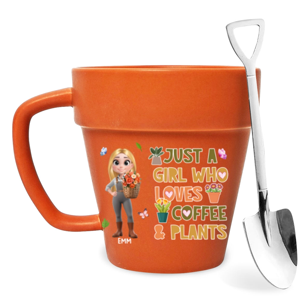 Custom Christmas & Birthday Keepsake Gift • Just A Girl Who Loves Coffee - Personalized Plant Pot Mug