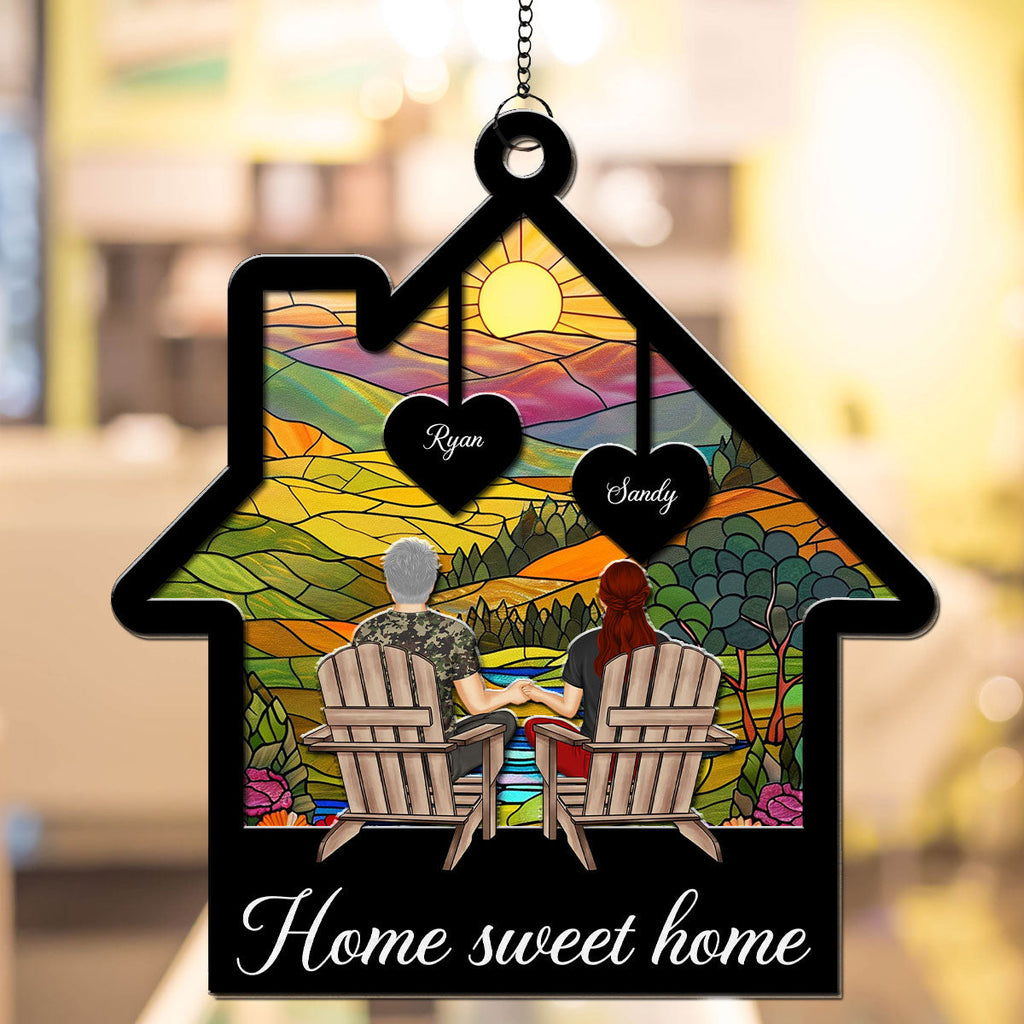 Custom Couple Hanging Decor, Anniversary Valentine's Day Gifts • Home Sweet Home - Personalized Suncatcher