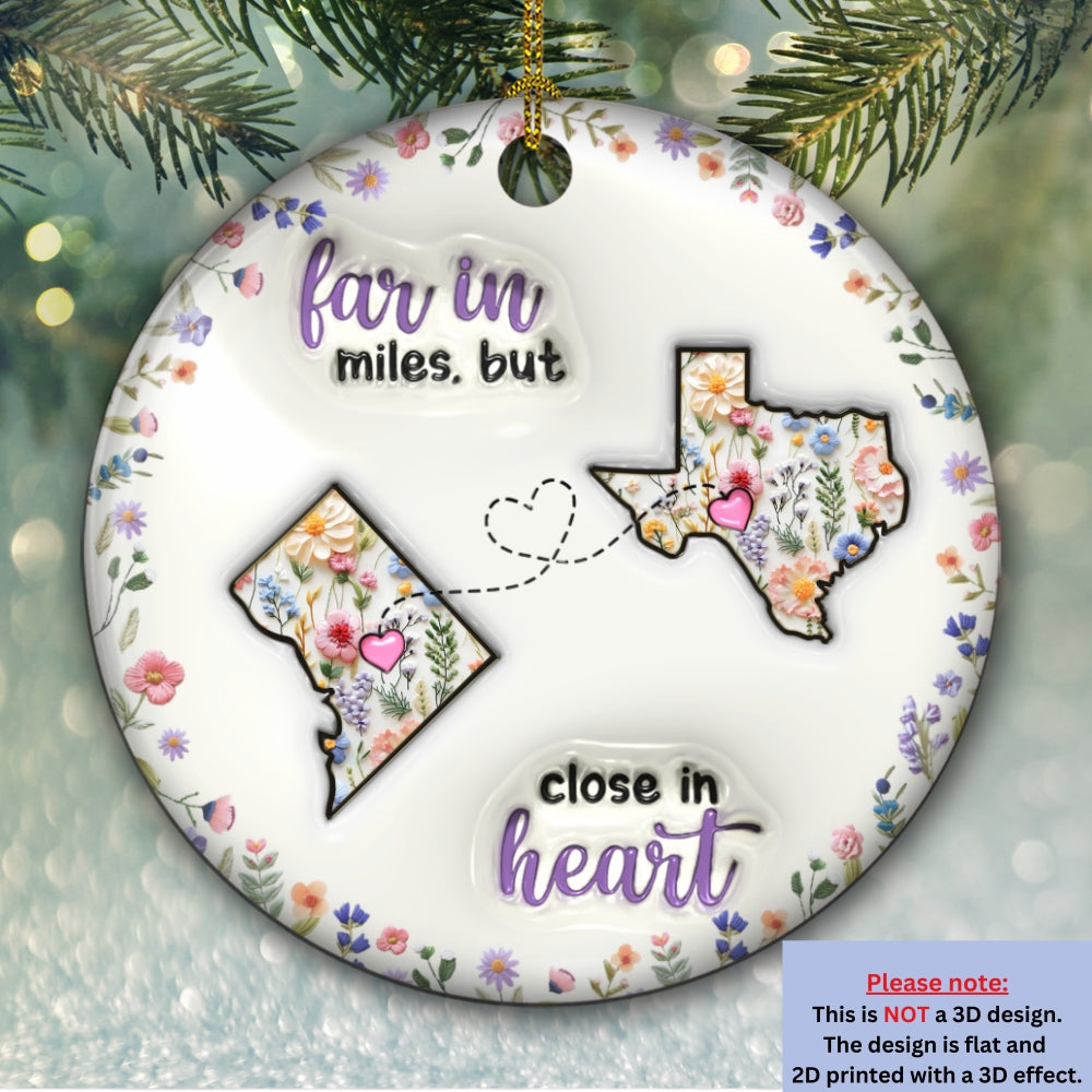 Custom Family Christmas Ornament for Long Distance Families •  Love Knows No Distance Boundaries - Personalized 3D Inflated Effect Ceramic Ornament