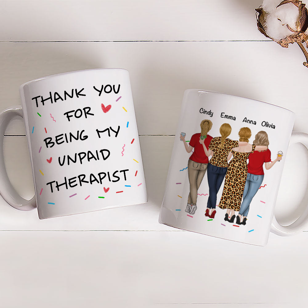 Custom Best Friend, Christmas & Birthday Friendship Keepsake Gift • My Unpaid Therapist - Personalized Coffee Mug