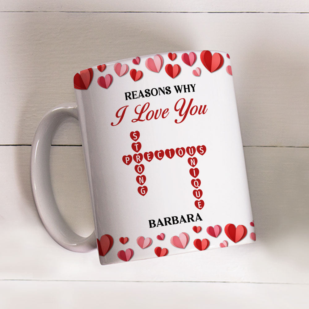 Custom Anniversary Keepsake Gifts For Couple • Reasons Why I Love You Crossword Art - Personalized Coffee Mug