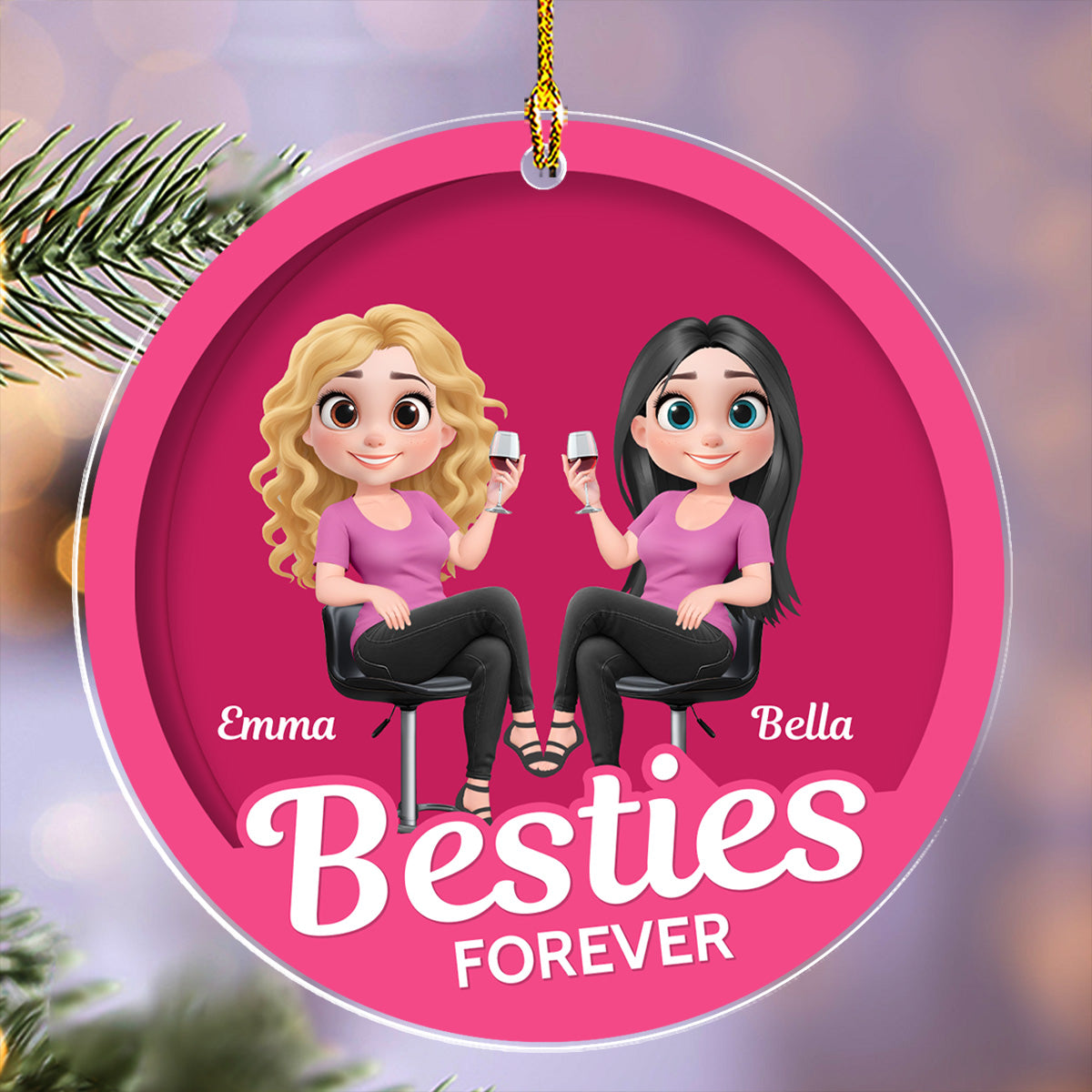Custom Friendship Christmas Ornament, Best Friend Gift •  Besties Together Figure - Personalized Acrylic Ornament