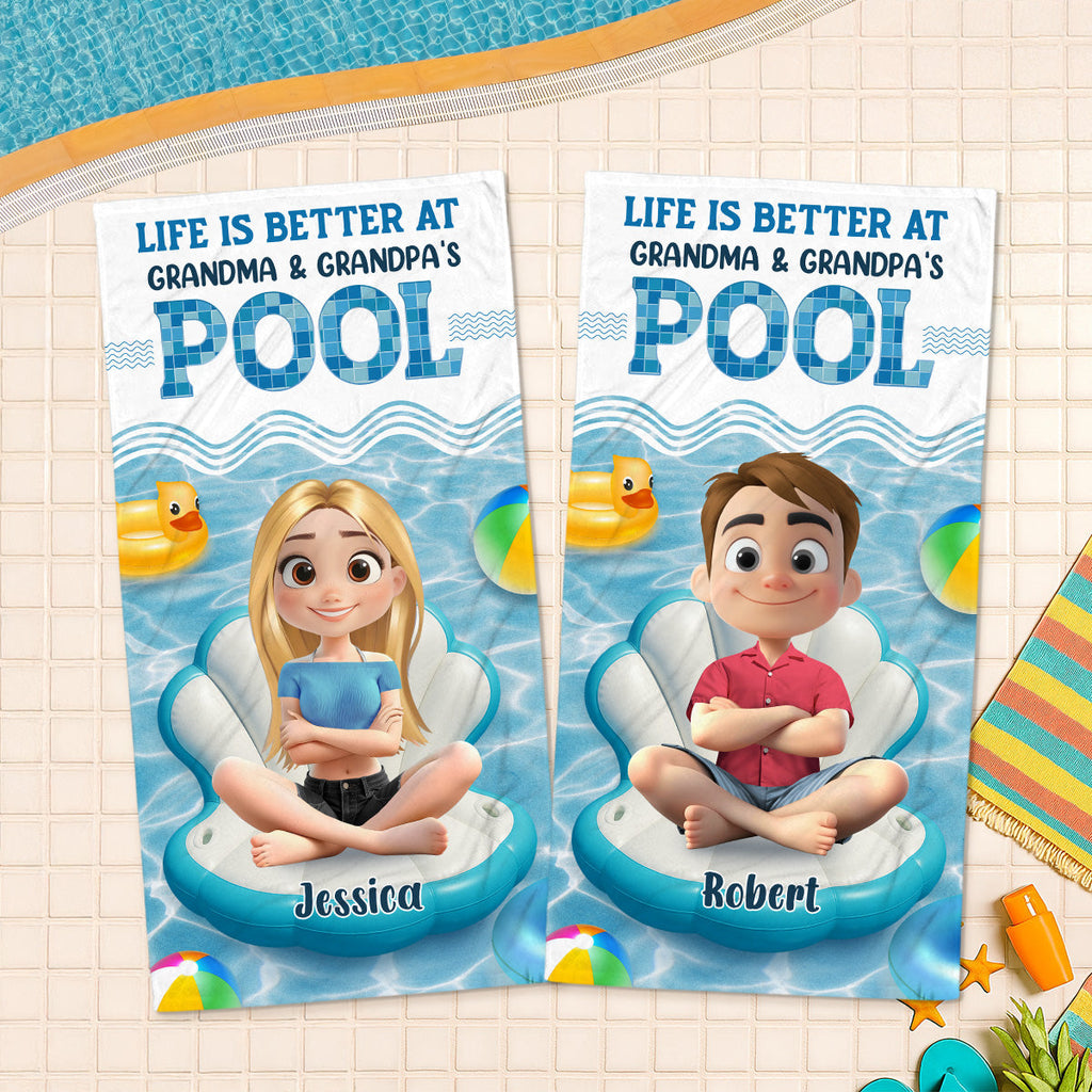 Better At Grandma Pool - Personalized Beach Towel
