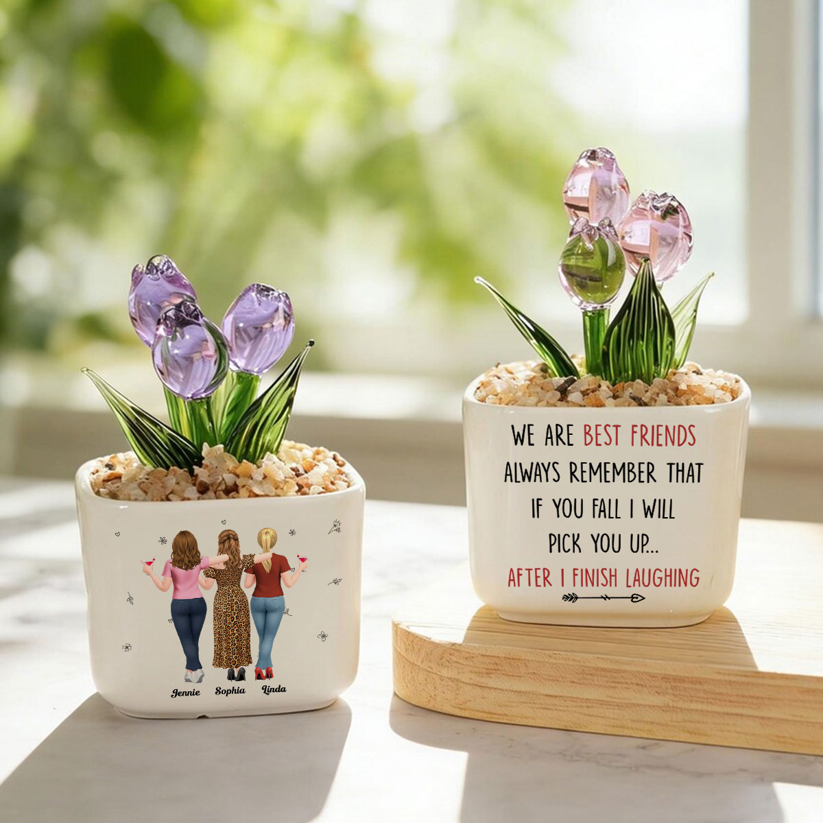 Custom Flower Keepsake, Glass Home Decor Gift for Best Friend • I Will Pick You After - Personalized Glass Everlasting Tulips