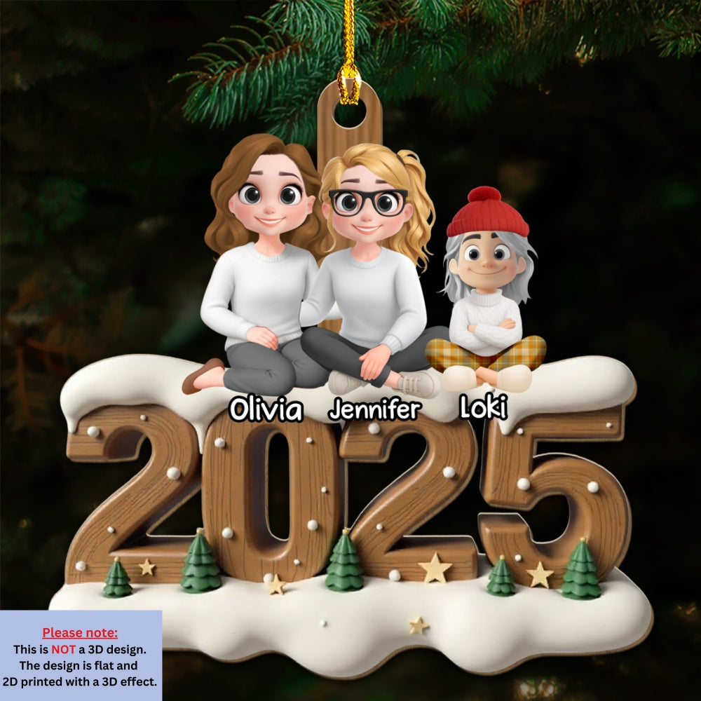 Custom Family Ornament, Christmas Gift for Family Members •  Us Together With Them Onwards - Personalized 3D Effect Wood Ornament