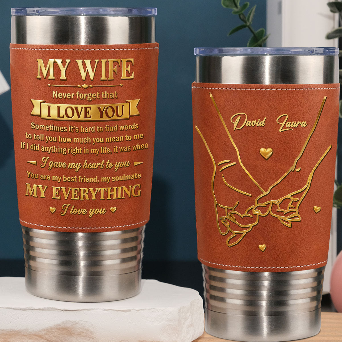 Custom Christmas Anniversary Gifts For Husband • My Husband - Personalized Leather Tumbler