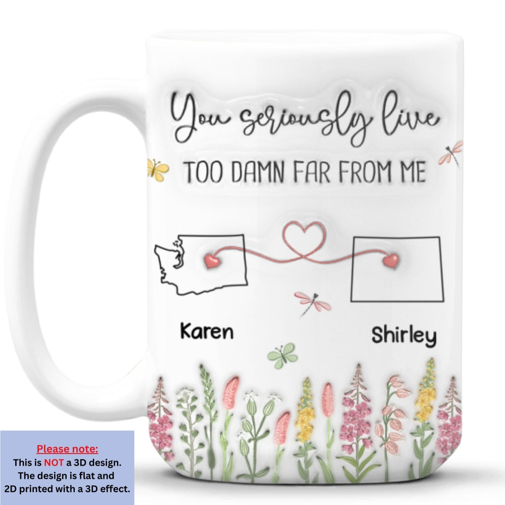 Custom Best Friend, Christmas & Birthday Friendship Keepsake Gift • Far Away But Still Connected - Personalized 3D Inflated Effect Mug