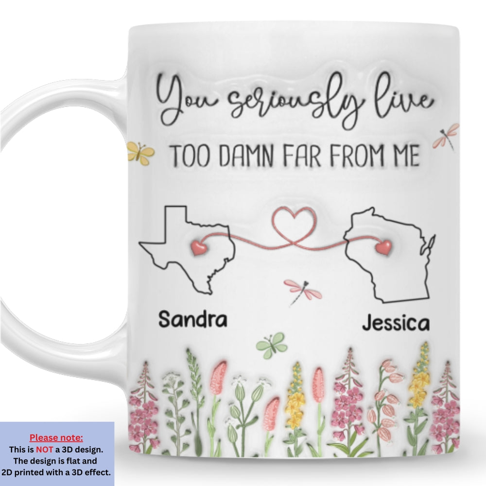 Custom Best Friend, Christmas & Birthday Friendship Keepsake Gift • Far Away But Still Connected - Personalized 3D Inflated Effect Mug
