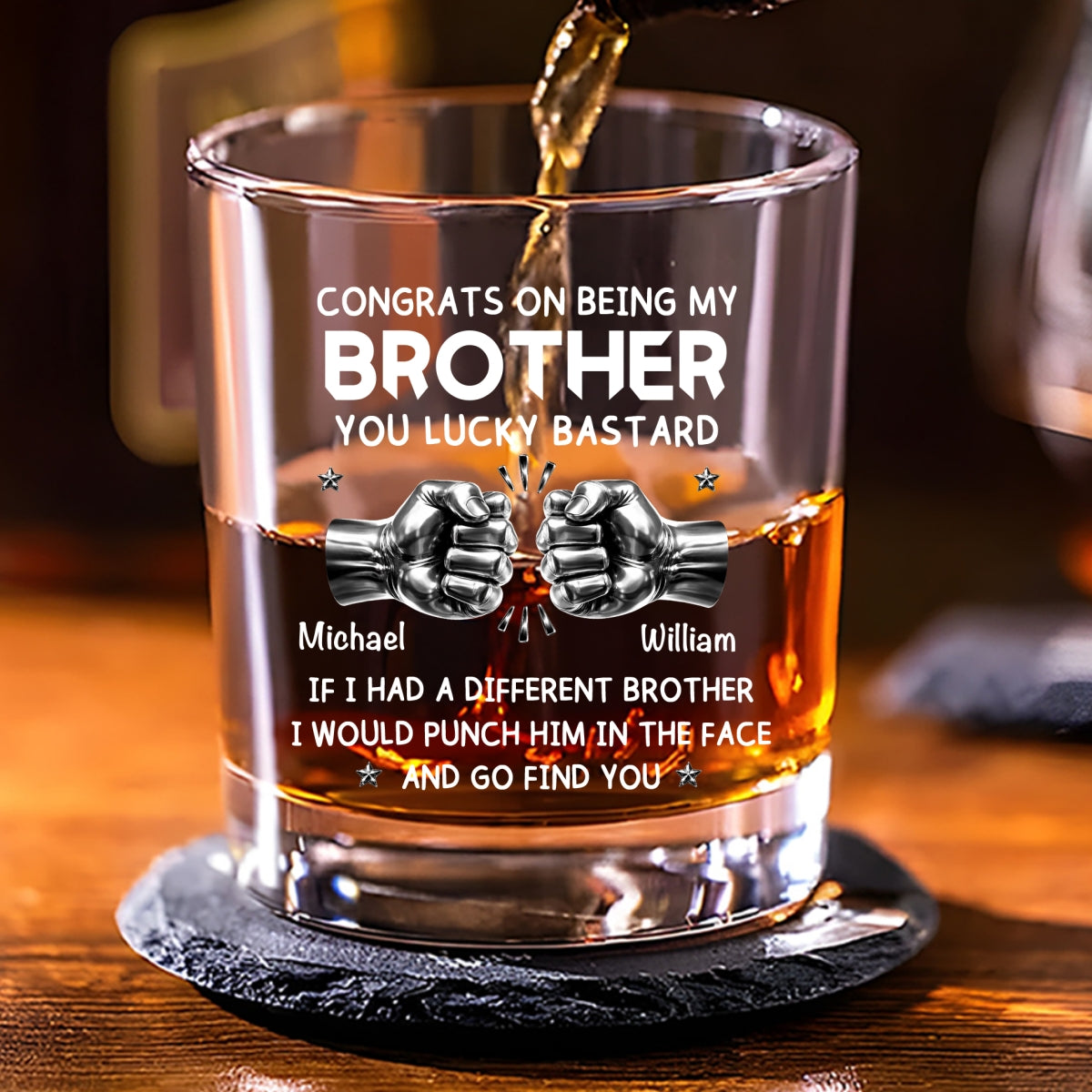 Custom Christmas Birthday Drinkware Gifts for Brother • Lucky Brother - Personalized Whiskey Glass