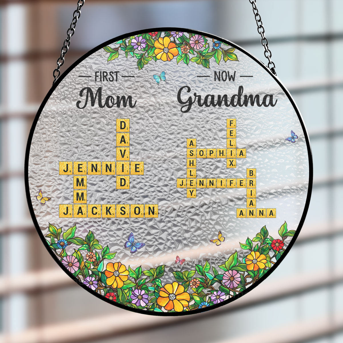 Custom Name Hanging Decor, Birthday Housewarming Gift • Mom And Grandma - Personalized Window Hanging Suncatcher