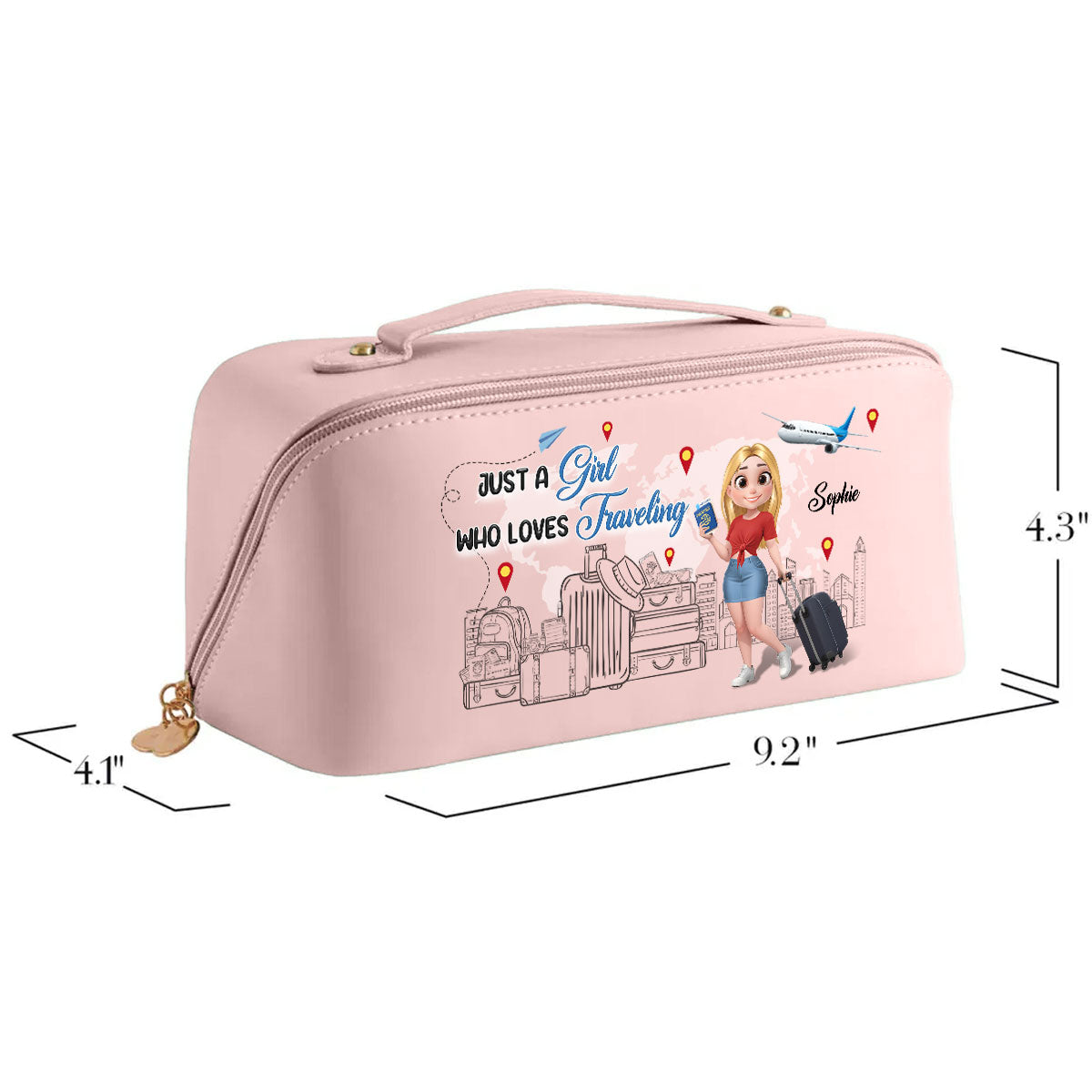 I Love Traveling - Personalized Leather Makeup Bag