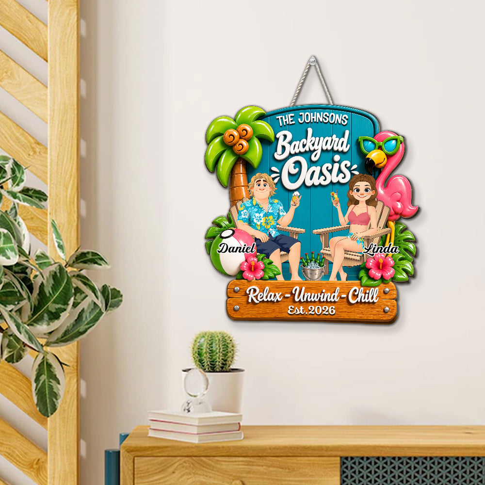 Custom Family Summer Backyard, Patio & Porch Decor • Backyard Oasis Summer - Personalized Wood Sign
