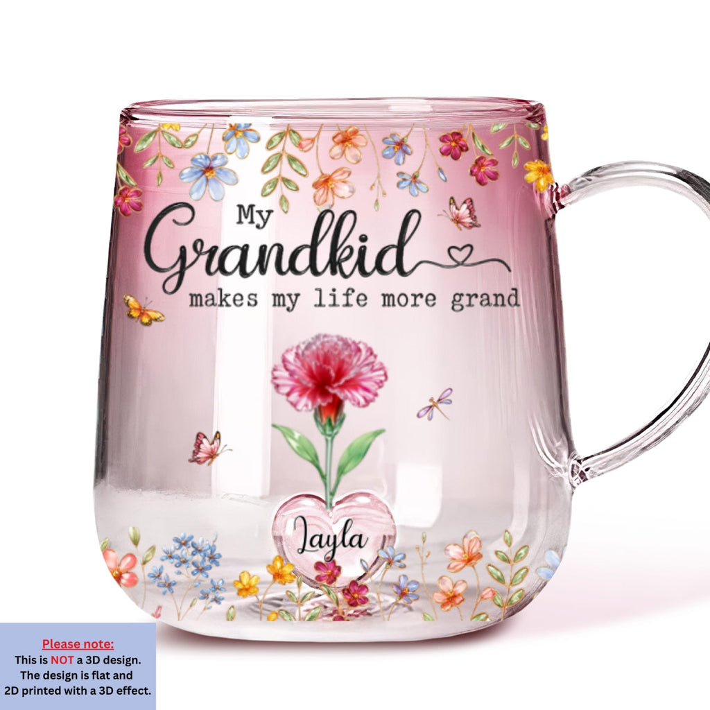 Custom Christmas & Birthday Gift For Grandma • Make Life More Grand With Lovely Kids - Personalized 3D Inflated Effect Pink Gradient Glass Mug
