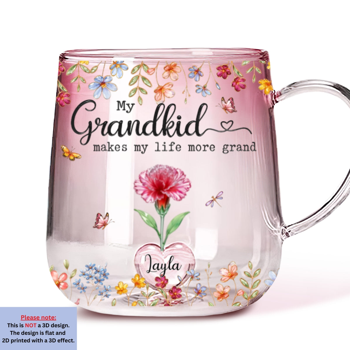 Custom Christmas & Birthday Gift For Grandma • Make Life More Grand With Lovely Kids - Personalized 3D Inflated Effect Pink Gradient Glass Mug