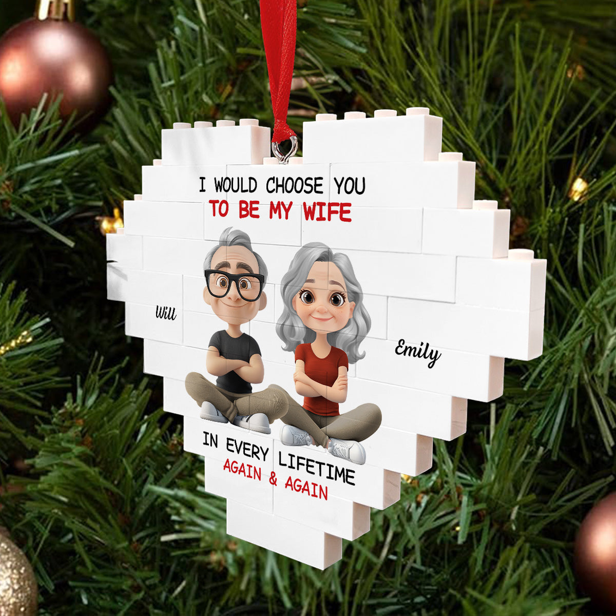 Custom Couple Christmas Ornament, Anniversary Gift •  Always Choose You - Personalized Heart Puzzle Ornament