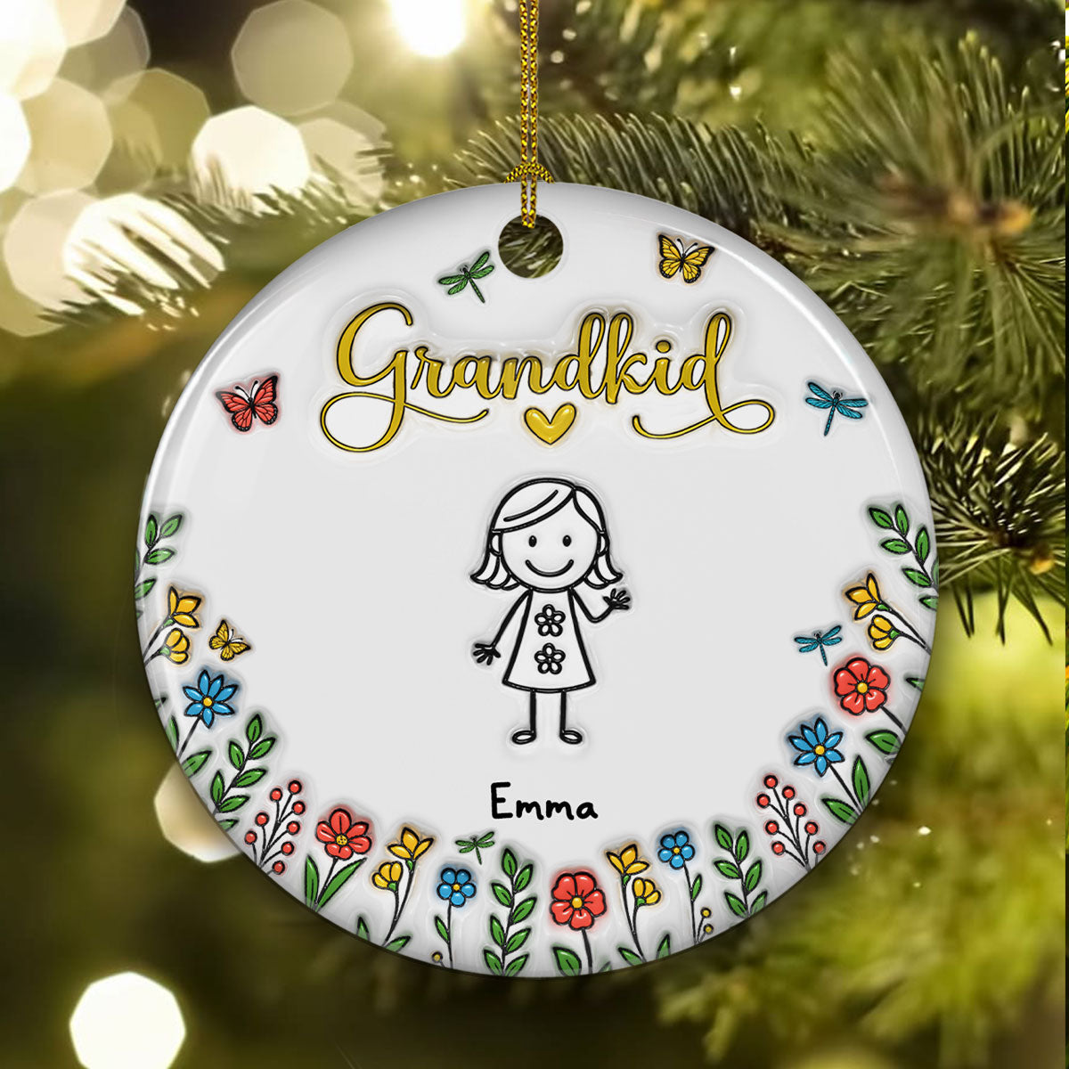 Custom Family Ornament, Christmas Gift for Family Members •  Grandkids Make Life Grand - Personalized 3D Inflated Effect Ceramic Ornament