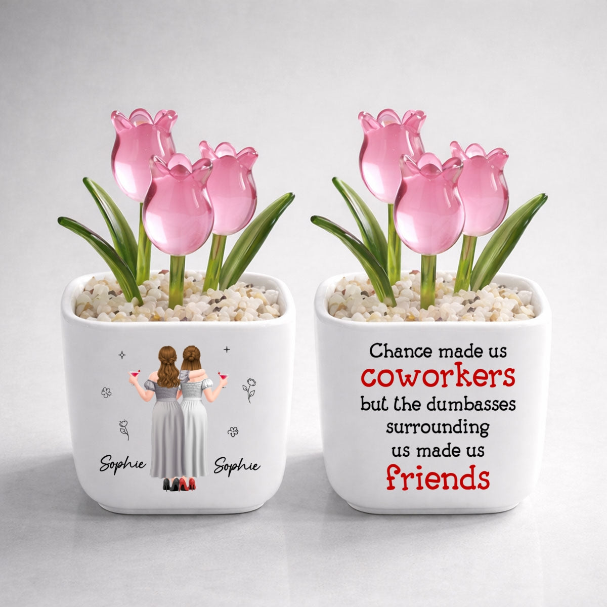 Custom Flower Keepsake, Glass Home Decor Gift for Best Friend • Chance Made Us Coworkers - Personalized Glass Everlasting Tulips