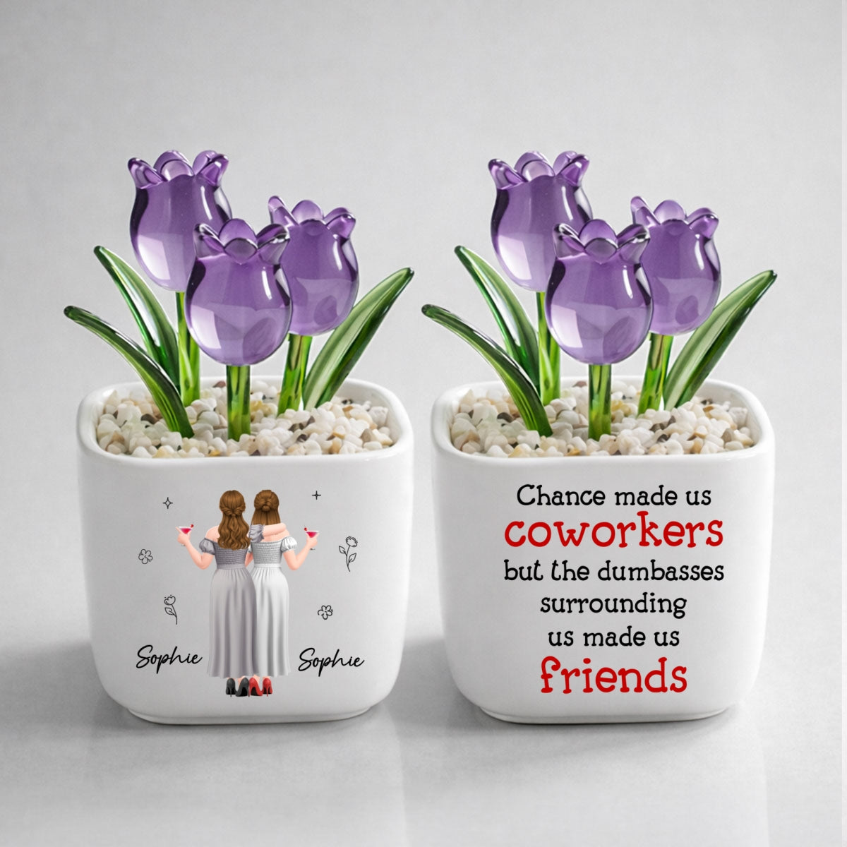 Custom Flower Keepsake, Glass Home Decor Gift for Best Friend • Chance Made Us Coworkers - Personalized Glass Everlasting Tulips
