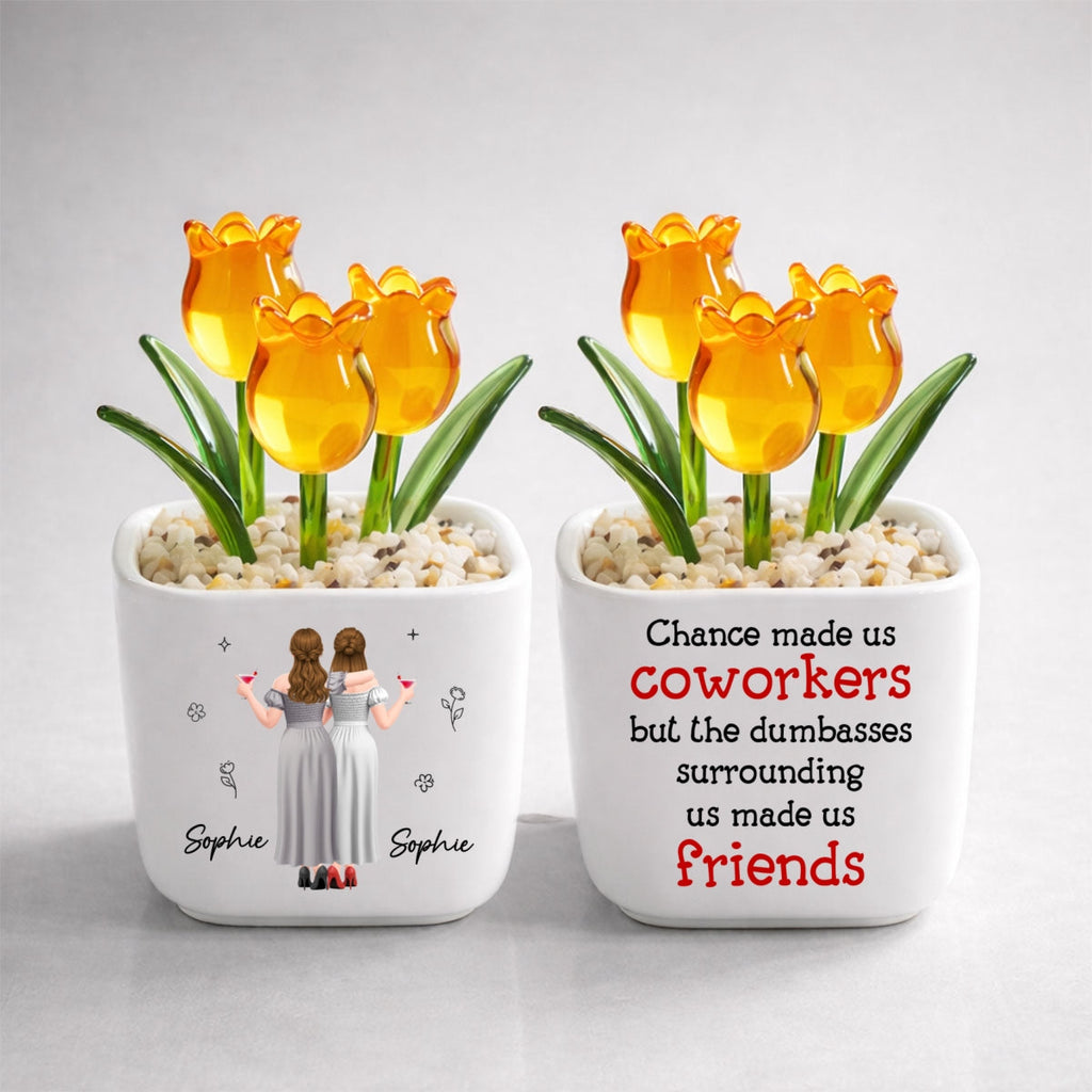 Custom Flower Keepsake, Glass Home Decor Gift for Best Friend • Chance Made Us Coworkers - Personalized Glass Everlasting Tulips