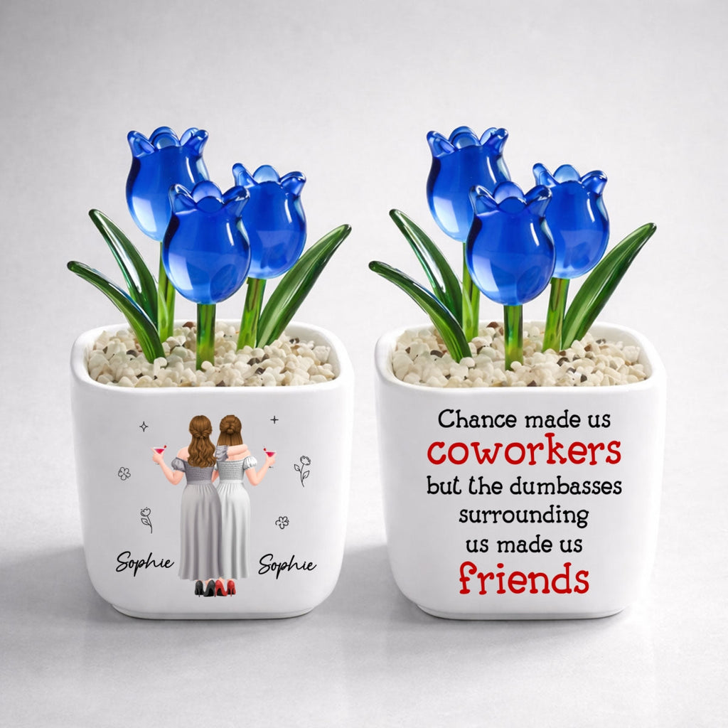Custom Flower Keepsake, Glass Home Decor Gift for Best Friend • Chance Made Us Coworkers - Personalized Glass Everlasting Tulips
