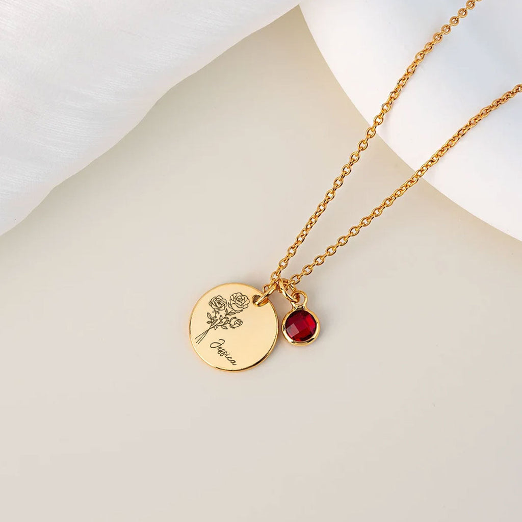 Birth Month Flower - Personalized Birthstone Necklace