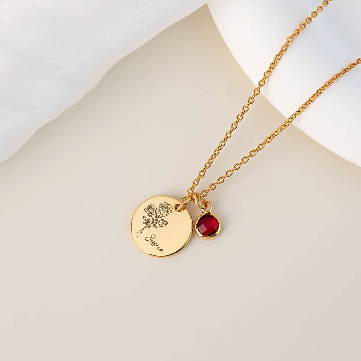 Birth Month Flower - Personalized Birthstone Necklace