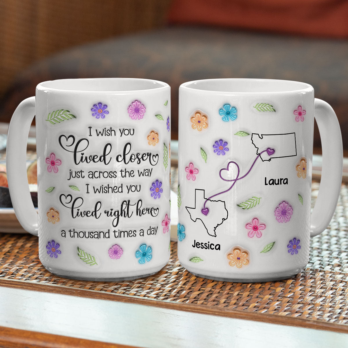 Custom Best Friend, Christmas & Birthday Friendship Keepsake Gift • Wish We Were Together Always - Personalized 3D Inflated Effect Mug